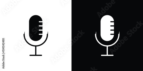 Microphone icon in flat black solid vector set