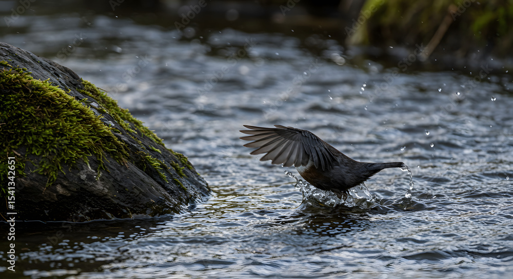 Mountain Bird Dipper in Action PNG Mountain Bird Dipper in Action PNG