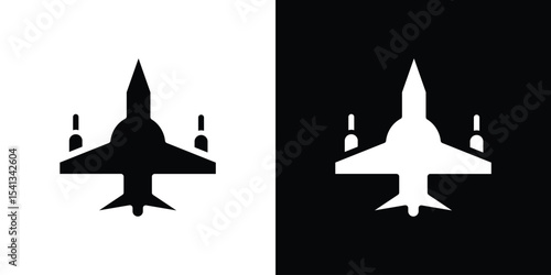 Military aircraft icon in flat black solid vector set