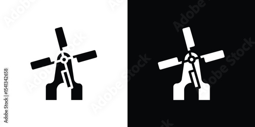 Mill icon in flat black solid vector set