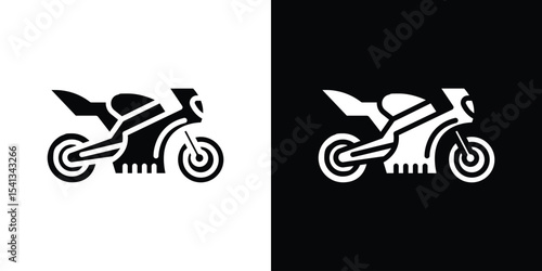 Motorcycle icon in flat black solid vector set