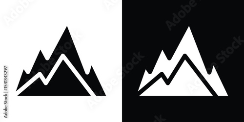 Mountain icon in flat black solid vector set