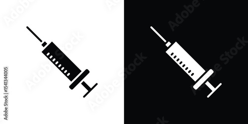Needle icon in flat black solid vector set