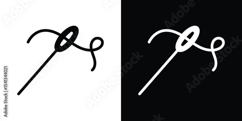 Needle icon in flat black solid vector set