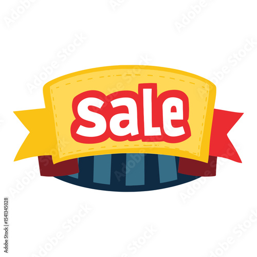 A vibrant "Sale" badge with a yellow banner and red/blue ribbons, ideal for websites or blogs announcing discounts, promotions, or special shopping events.

