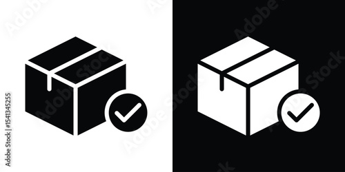 Order receive icon in flat black solid vector set