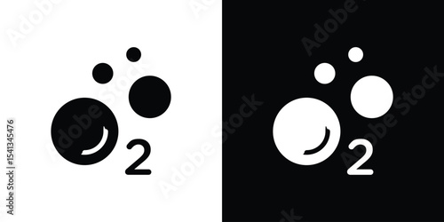 Oxygen O2 icon in flat black solid vector set