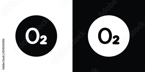 Oxygen O2 icon in flat black solid vector set