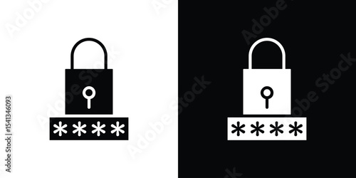 Password icon in flat black solid vector set