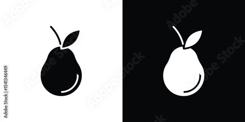 Pear icon in flat black solid vector set