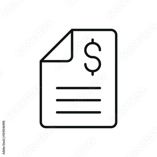 Outline of a digital bank document with dollar sign. Great for finance and e-banking apps.