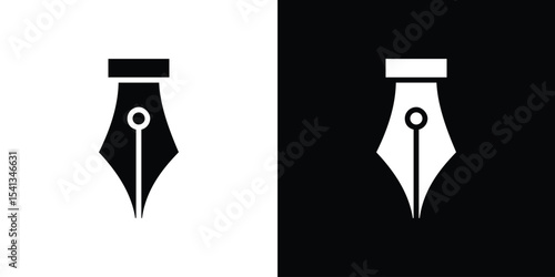 Pen nib icon in flat black solid vector set