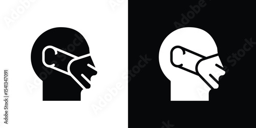 Person in mask icon in flat black solid vector set