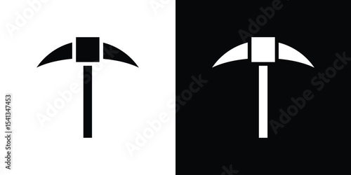 Pick axe icon in flat black solid vector set