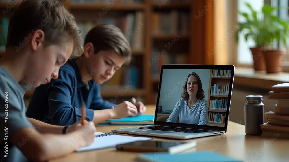 Kids learning online with female teacher laptop
Kids learning online with female teacher laptop
