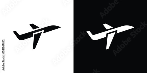 Plane icon in flat black solid vector set