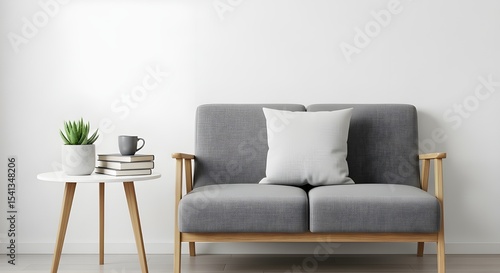 Two-Seater Couch with Succulent and Side Table Minimalist Setup