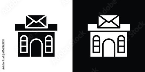 Post office icon in flat black solid vector set