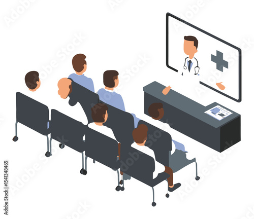 Medical Presentation with Doctor and Audience in Vector Illustration