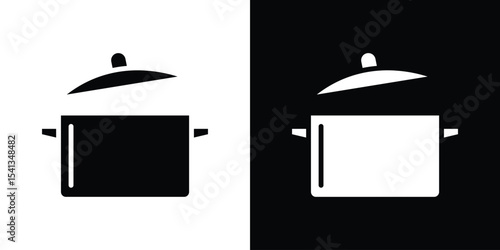 Pot icon in flat black solid vector set