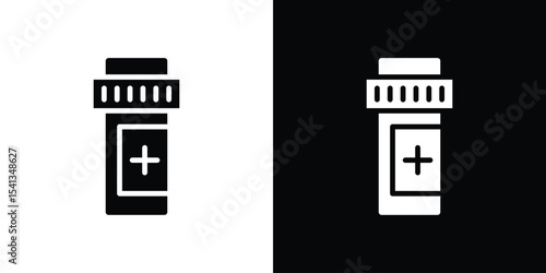 Prescription bottle icon in flat black solid vector set
