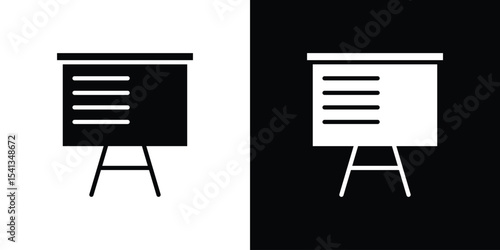 Presentation icon in flat black solid vector set