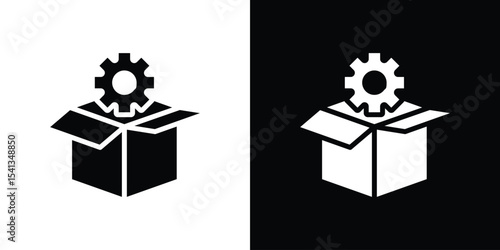 Product management icon in flat black solid vector set