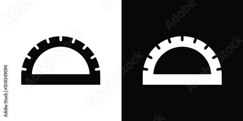 Protractor icon in flat black solid vector set