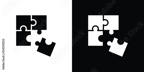 Puzzle icon in flat black solid vector set