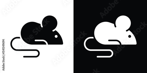 Rat icon in flat black solid vector set