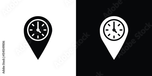 Real time location icon in flat black solid vector set