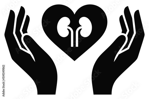 Black Silhouette Vector of Hands Holding Human Kidneys Symbol

