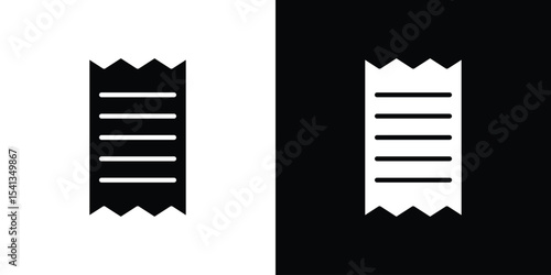 Receipt icon in flat black solid vector set
