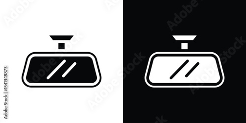 Rear mirror icon in flat black solid vector set
