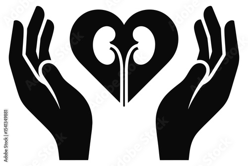 Black Silhouette Vector of Hands Holding Human Kidneys Symbol

