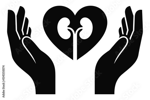 Black Silhouette Vector of Hands Holding Human Kidneys Symbol

