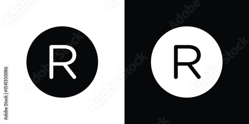 Registered icon in flat black solid vector set