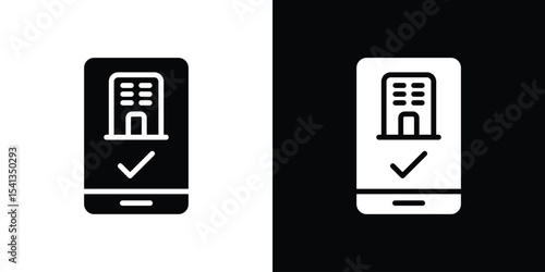 Reservation smartphone icon in flat black solid vector set