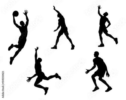 Silhouettes of basketball players in action playing team sport vector illustration