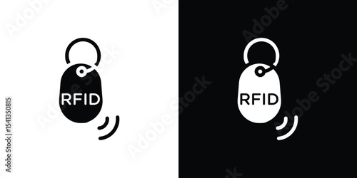 RFID key tag icon in flat black solid vector set