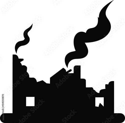 Destruction, Refugee, Urban Ruins, Vector, Illustration, Grayscale, Artistic Perspective, Resilience Theme