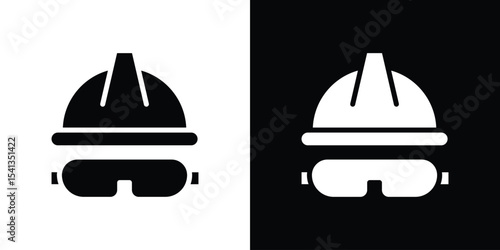 Safety helmet icon in flat black solid vector set