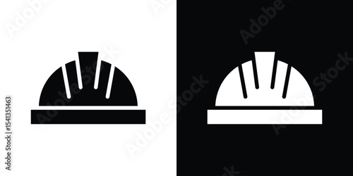 Safety helmet icon in flat black solid vector set