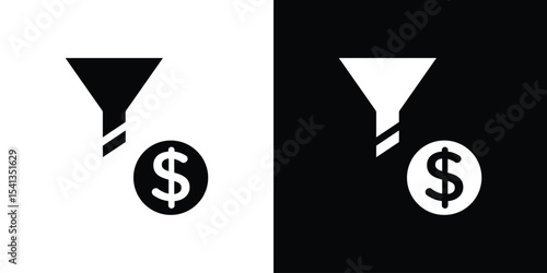 Sales funnel icon in flat black solid vector set