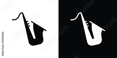 Saxophone icon in flat black solid vector set