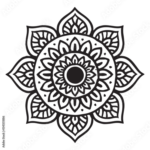 Floral Mandala Silhouette with Detailed Geometric Petal Design