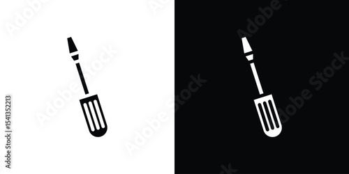 Screwdriver icon in flat black solid vector set