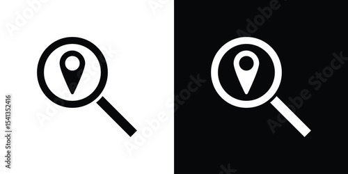Search Location icon in flat black solid vector set
