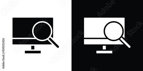 Search online icon in flat black solid vector set