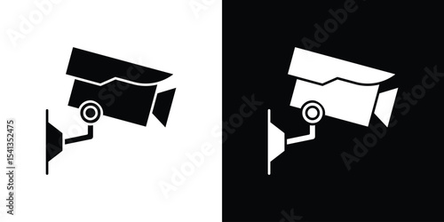 Security camera icon in flat black solid vector set